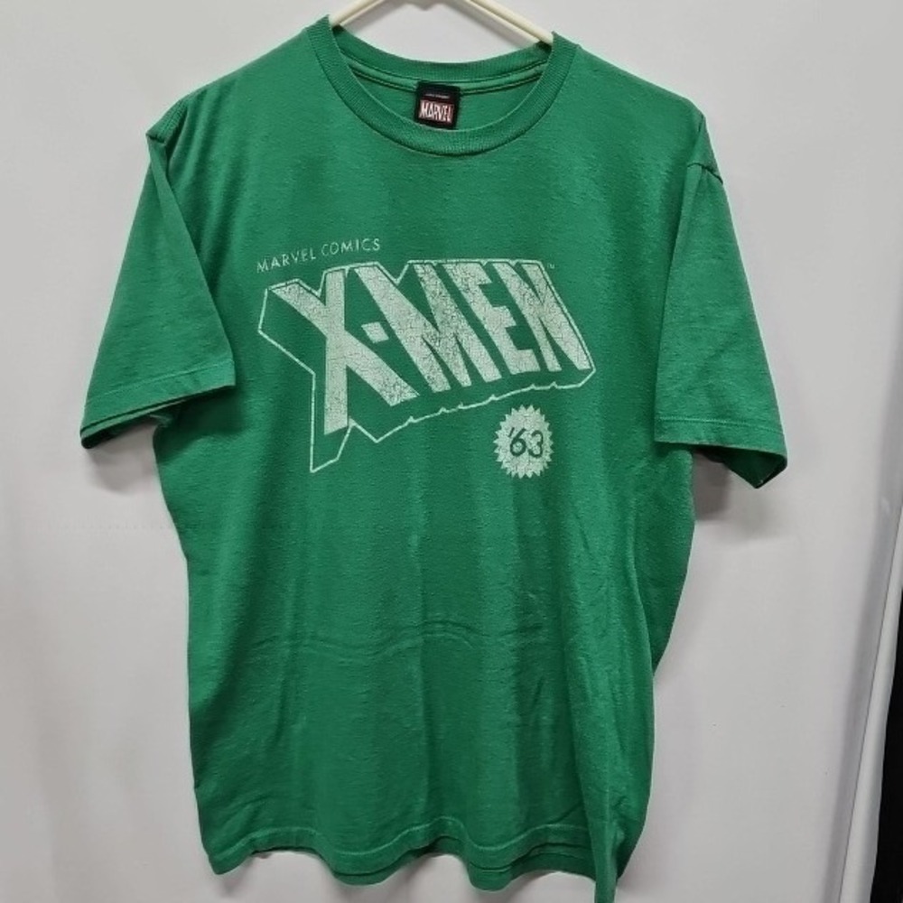 Marvel Comics X-Men T-Shirt Mens Large Green Mad Engine Graphic Tee 1963 Logo
